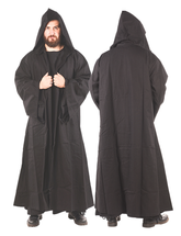 Merlin Cotton Black – Medieval Viking Cotton Canvas Hooded Robe
